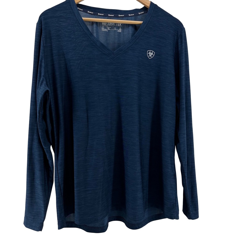 Ariat AriatTEK Womens Blue Heathered V-Neck Long Sleeve Performance Shirt XXL